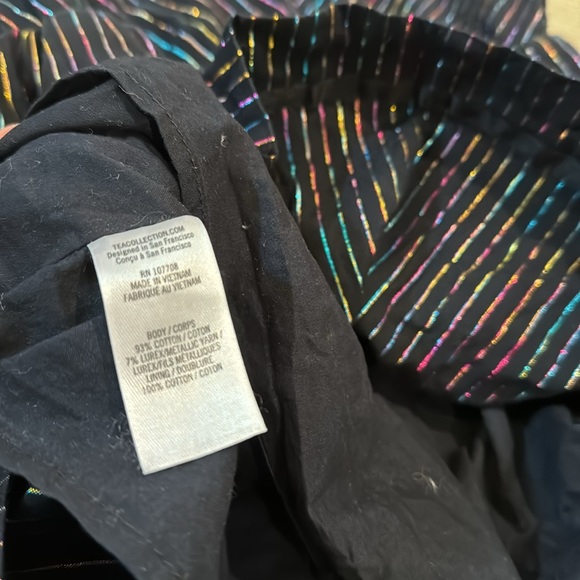 Tea Collection black foil striped dress with lining, size 10 - Picture 7 of 11